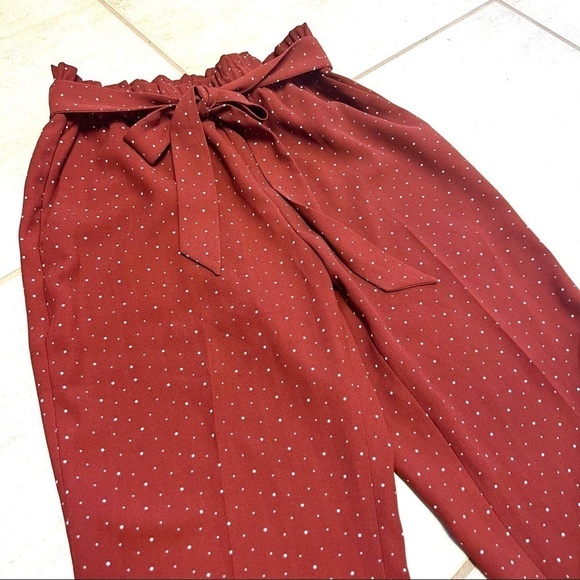 EXPRESS High Waisted Polka Dot Ruffle Sash Tie Ankle Pant womens size S - Picture 4 of 11